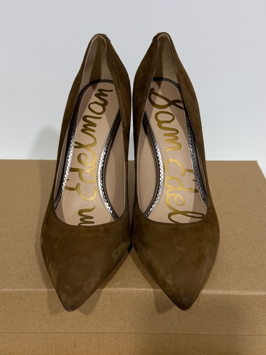Sam Edelman Shoes - Sam Edelman Olive Brown Suede Pointed-Toe Stiletto Pumps Ladies